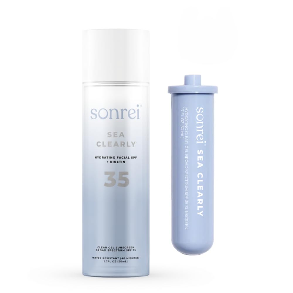 Sonrei Sea Clearly Hydrating Facial SPF 35 + Anti-aging Growth Factor Clear Sunscreen Gel & Primer | Broad Spectrum UV Protection | Water Resistant and Vegan | Non-greasy (1-Pack)