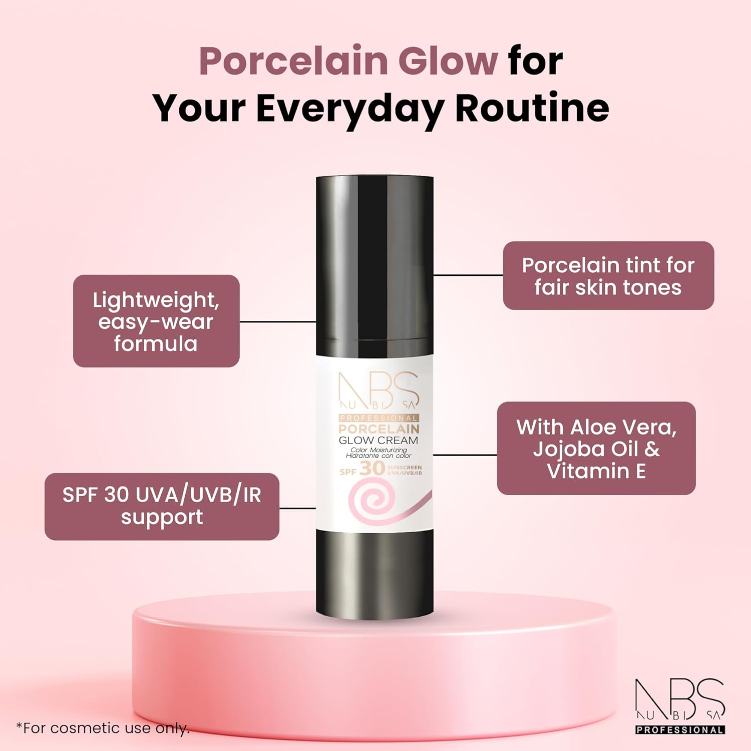Porcelain Color Glow Cream SPF 30 – Tinted Sunscreen Moisturizer Face with Aloe Vera and Vitamin E – Porcelain Tone Facial Sunscreen Tinted with UVA/UVB/IR Support, 1 fl oz
